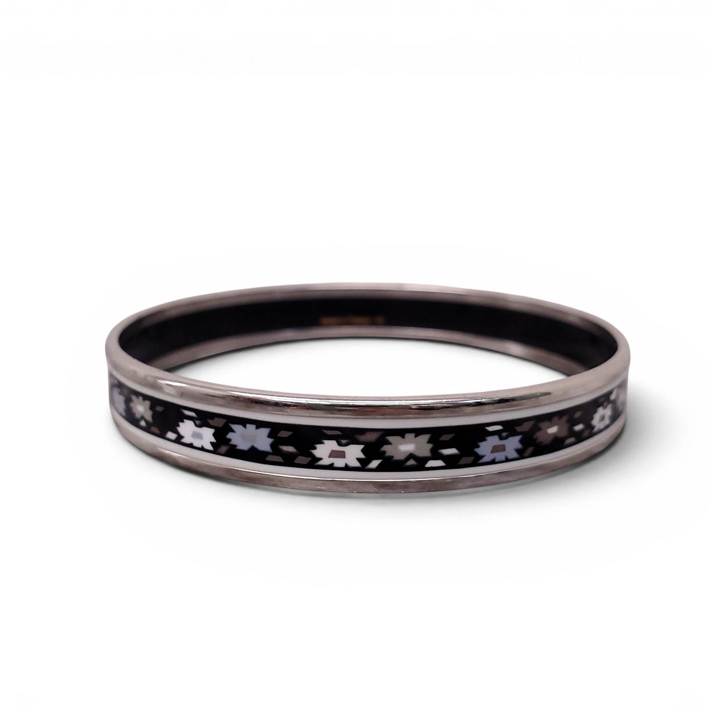 HERMÈS THIN GEOMETRIC FLORAL PATTERNED BANGLE - SIZE 70