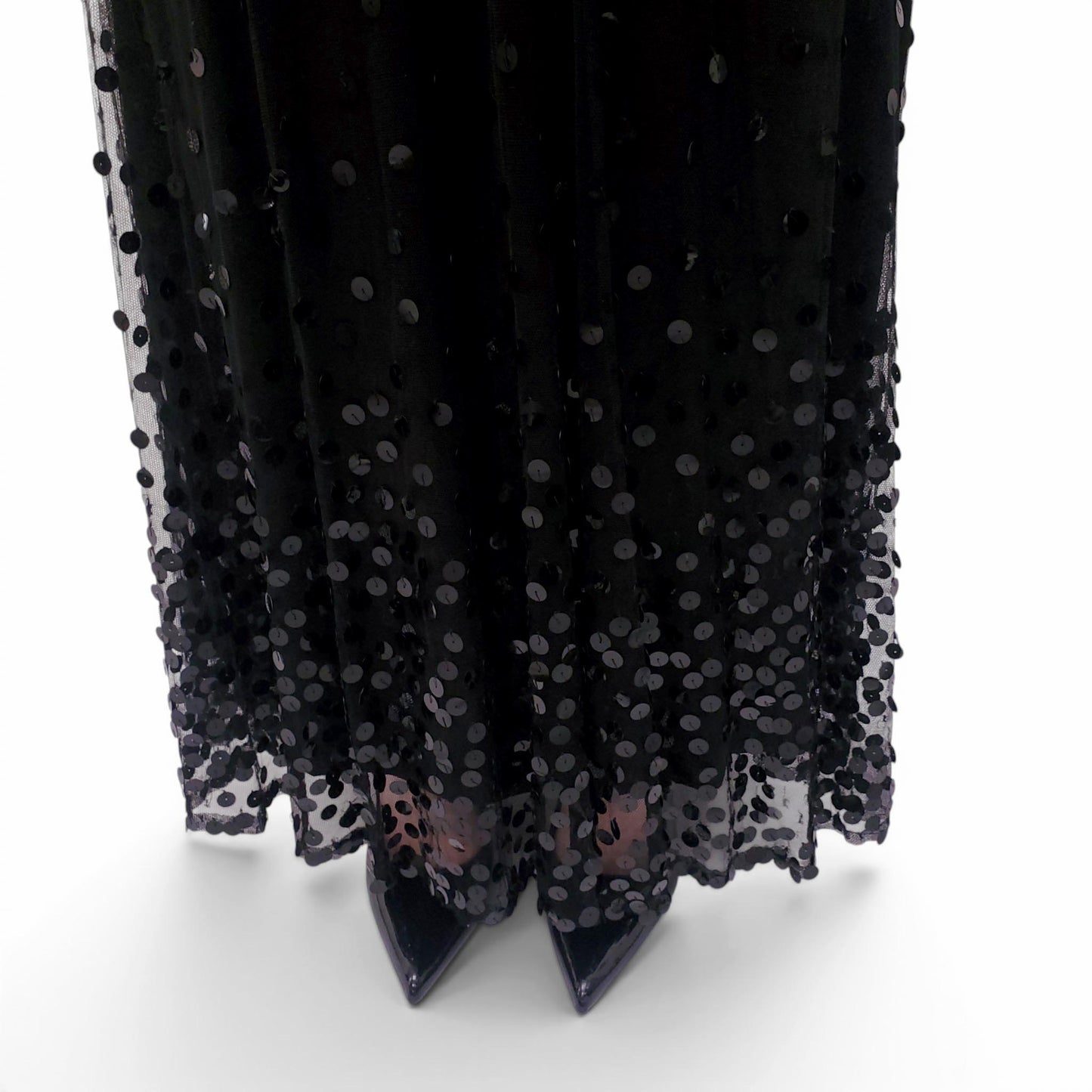 VINTAGE BLACK SEQUIN AND TULLE GOWN - SIZE XS