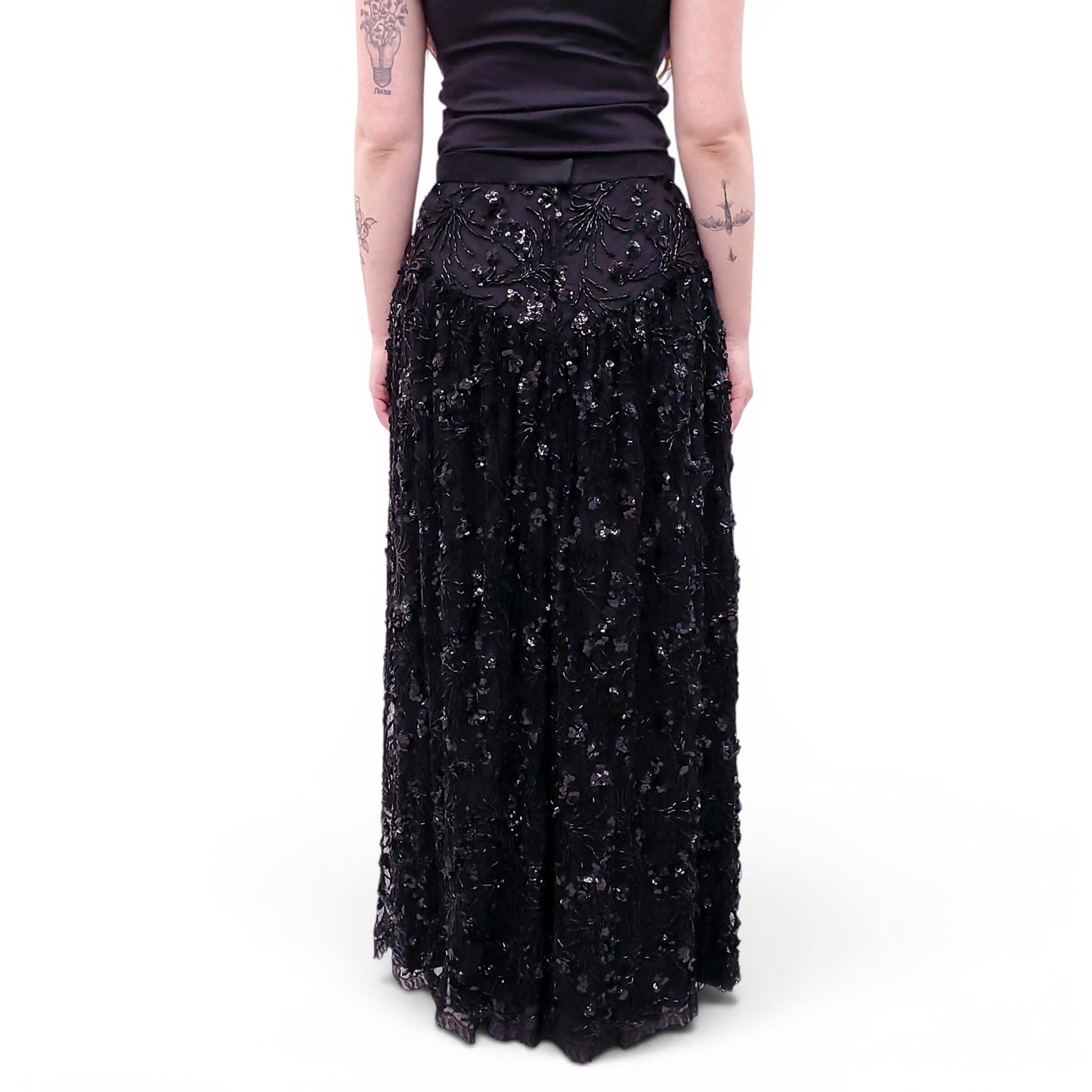 VINTAGE BLACK SEQUIN SKIRT - SIZE S
