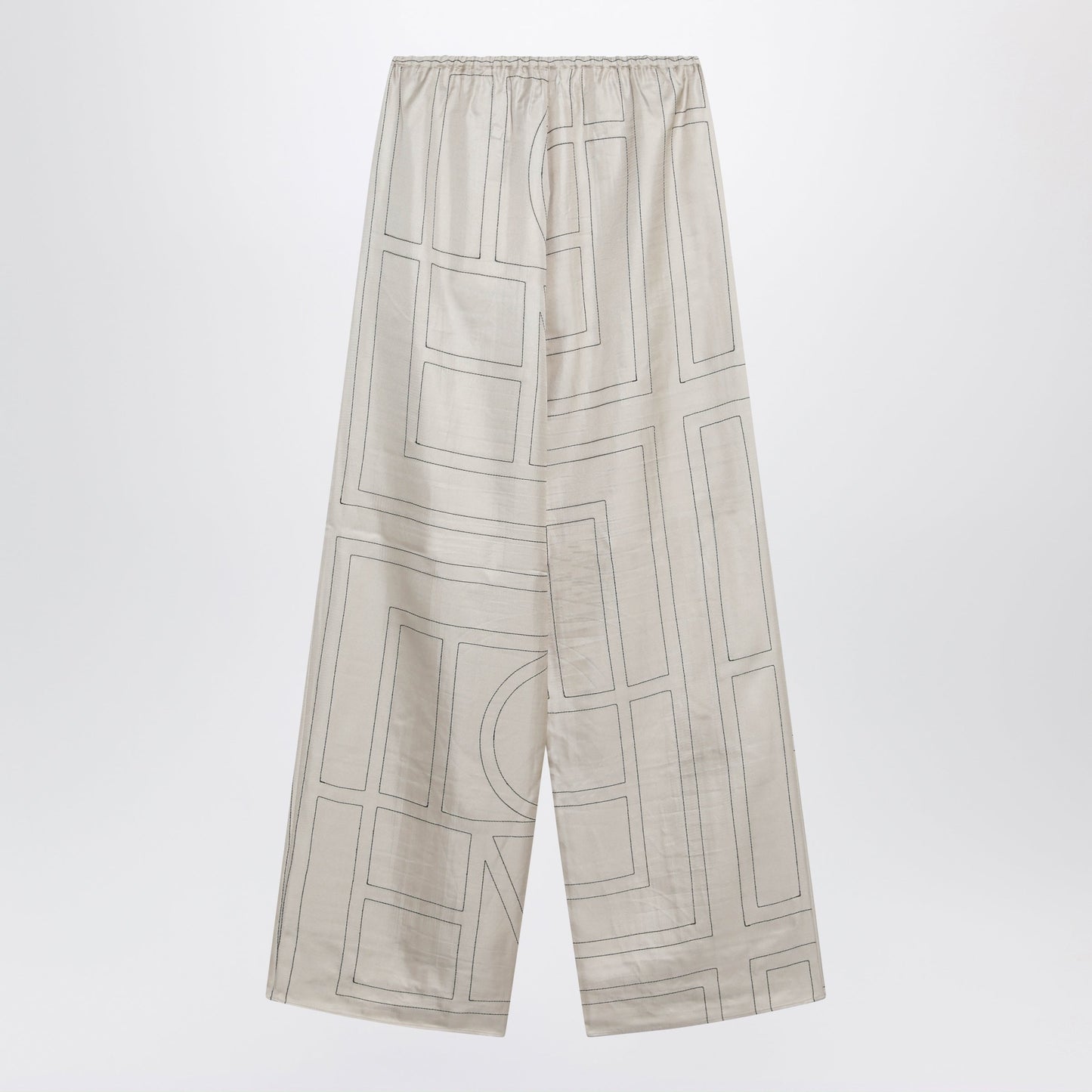 Toteme Ivory Monogram Silk Pajama Trousers Women