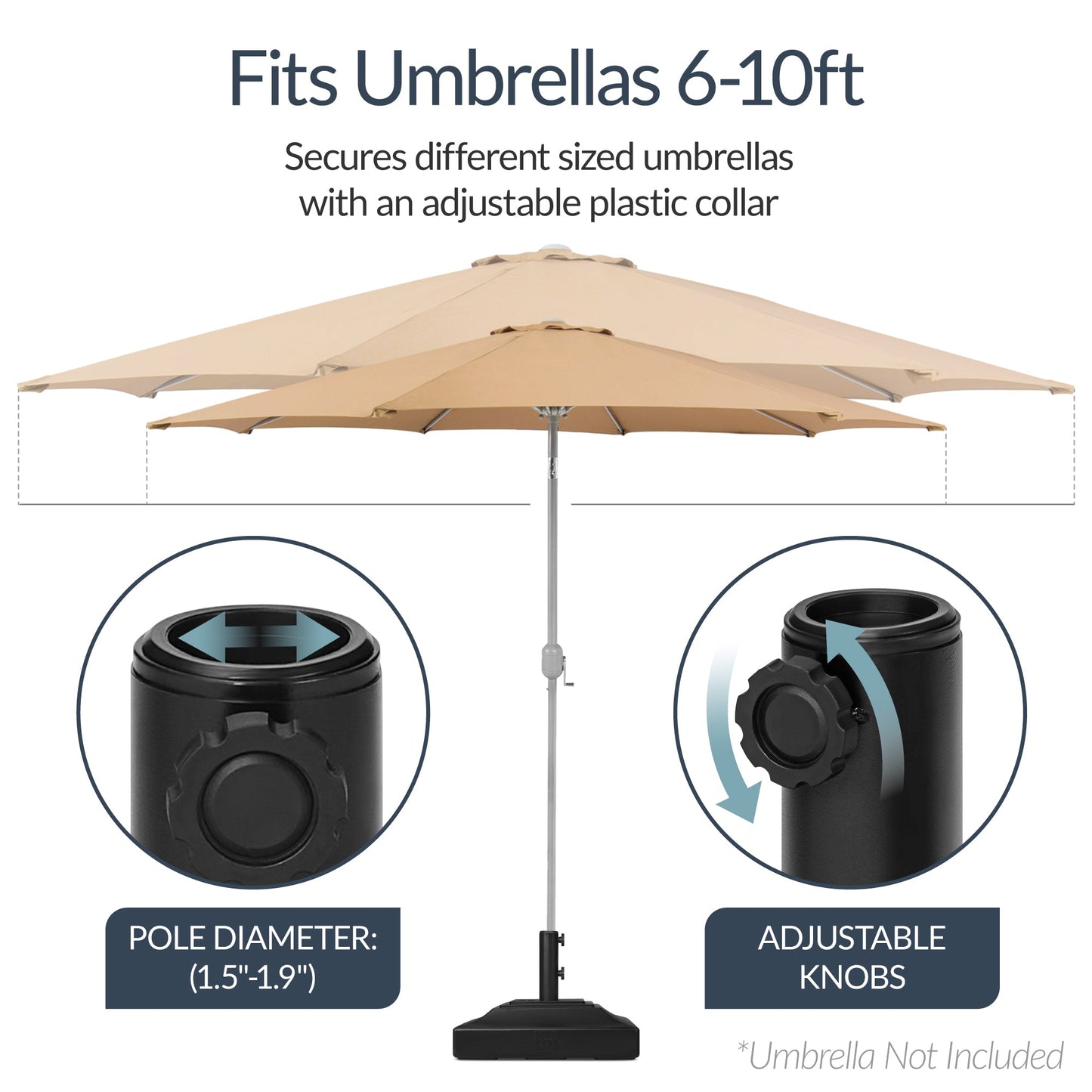 Best Choice Products Fillable Plastic Patio Umbrella Base Stand, Pole Holder w/ Adjustment Knob, Pyramid Design - Black