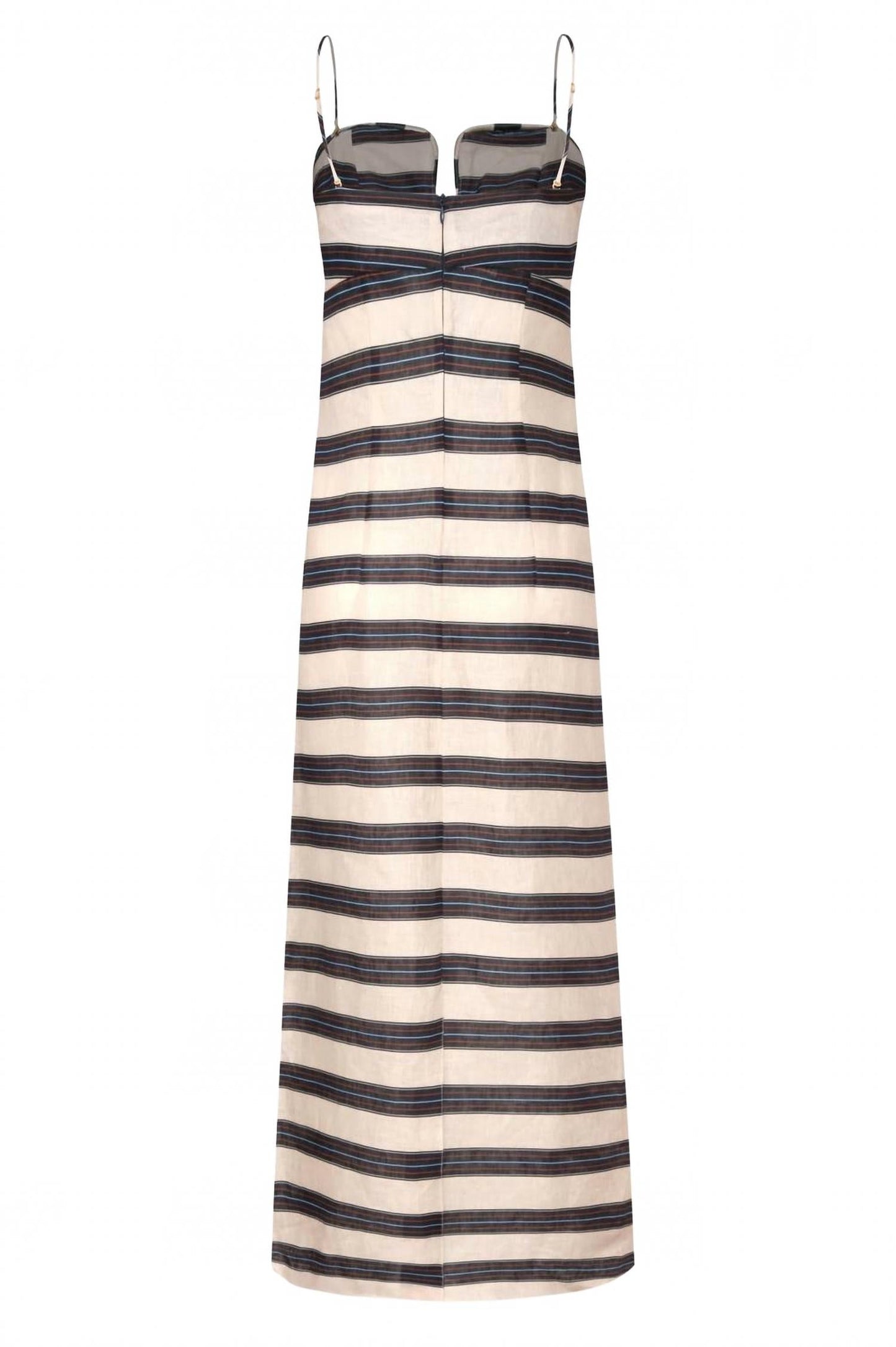 Antonia Linen Midi Dress In Ivory & Navy Stripes