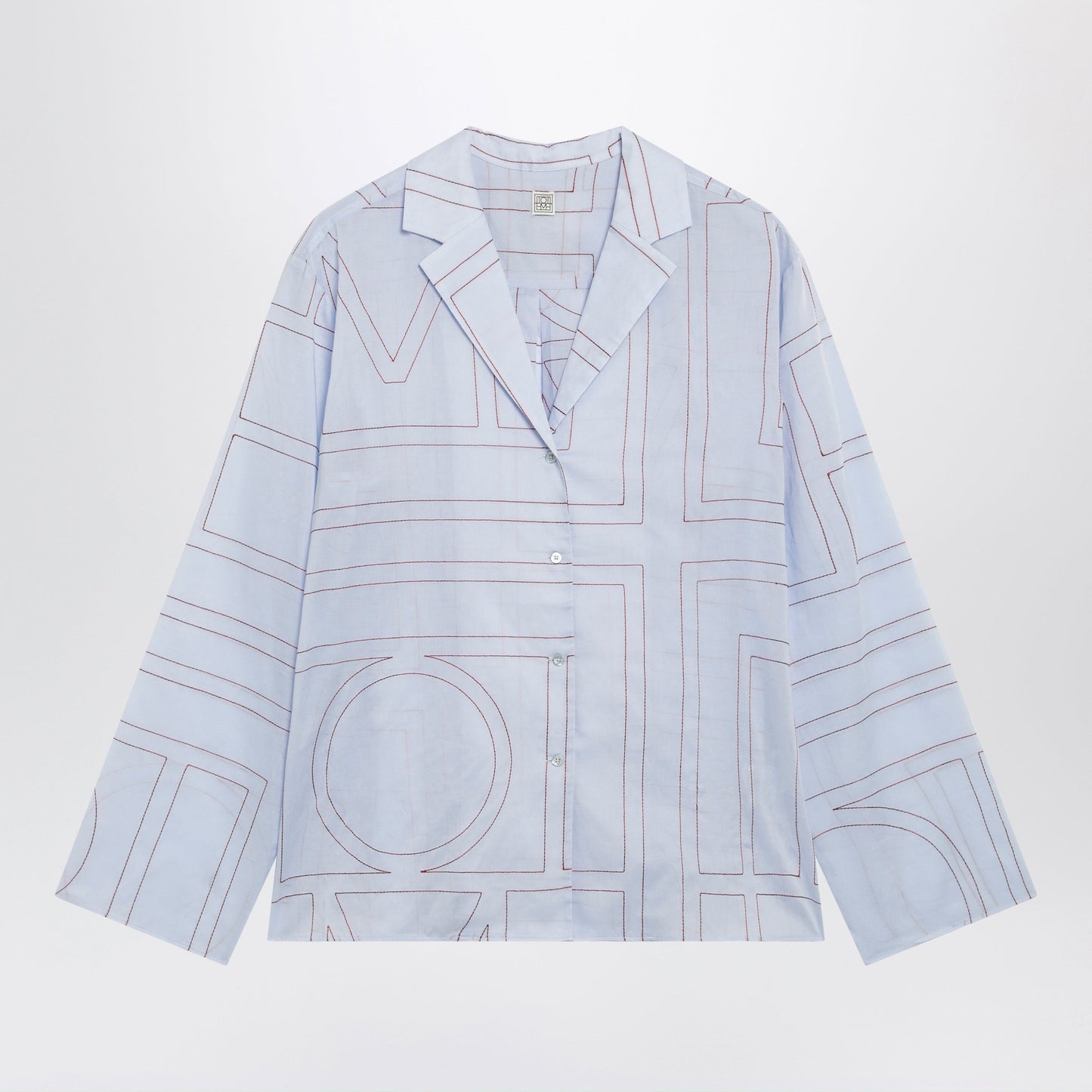 Toteme Light Blue Monogram Pajama Shirt In Cotton Blend Women