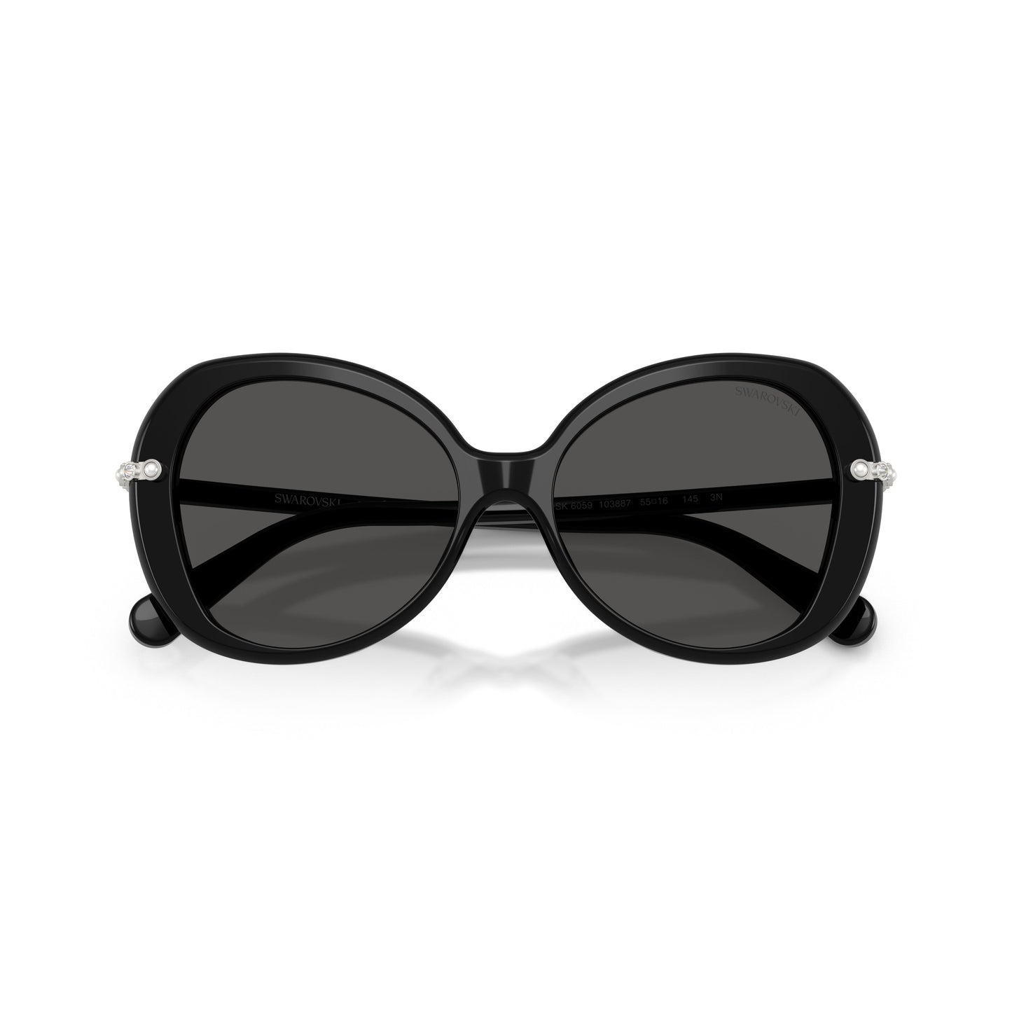 0Sk6059 Rounded Black Acetate Sunglasses with Crystal Embellishments