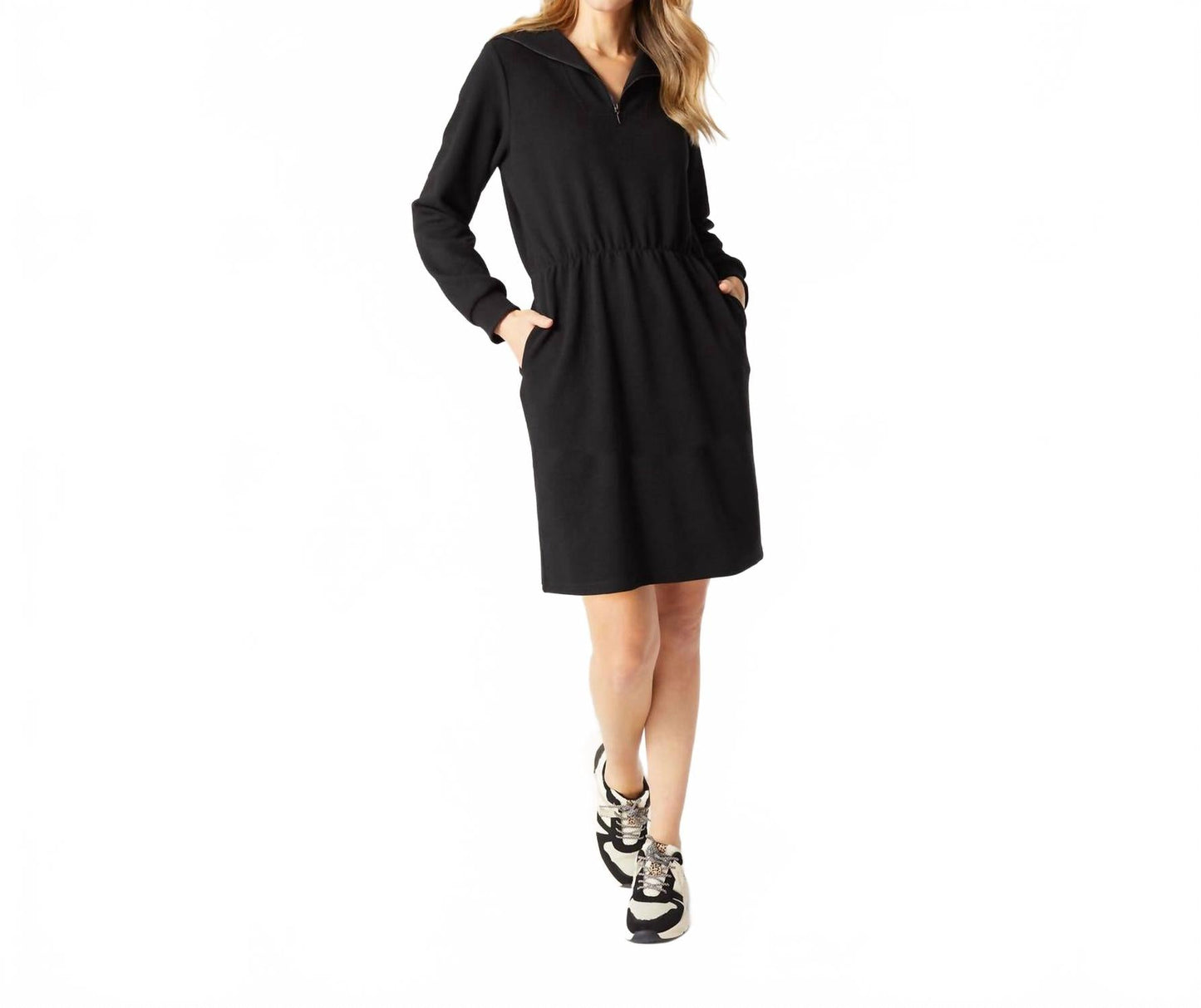 Lyla Long Sleeve Dress With Pockets In Black