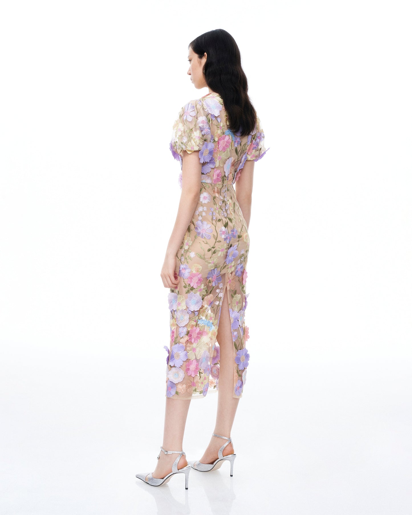 Alaric Round Neck 3D Floral Embroidered Maxi Dress - Pastel Multi