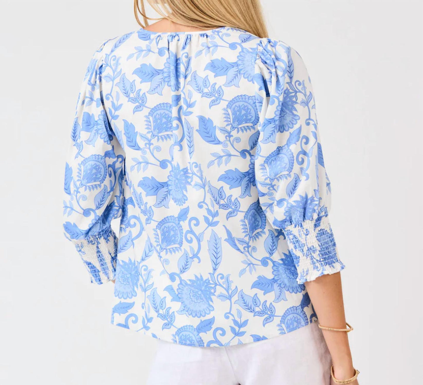 Ashlyn Porcelain Vines Top In Blue