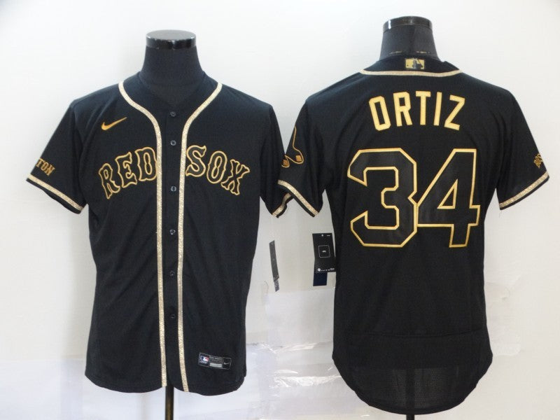 Men's Boston Red Sox David Ortiz #34 Black Replica Player Jersey1