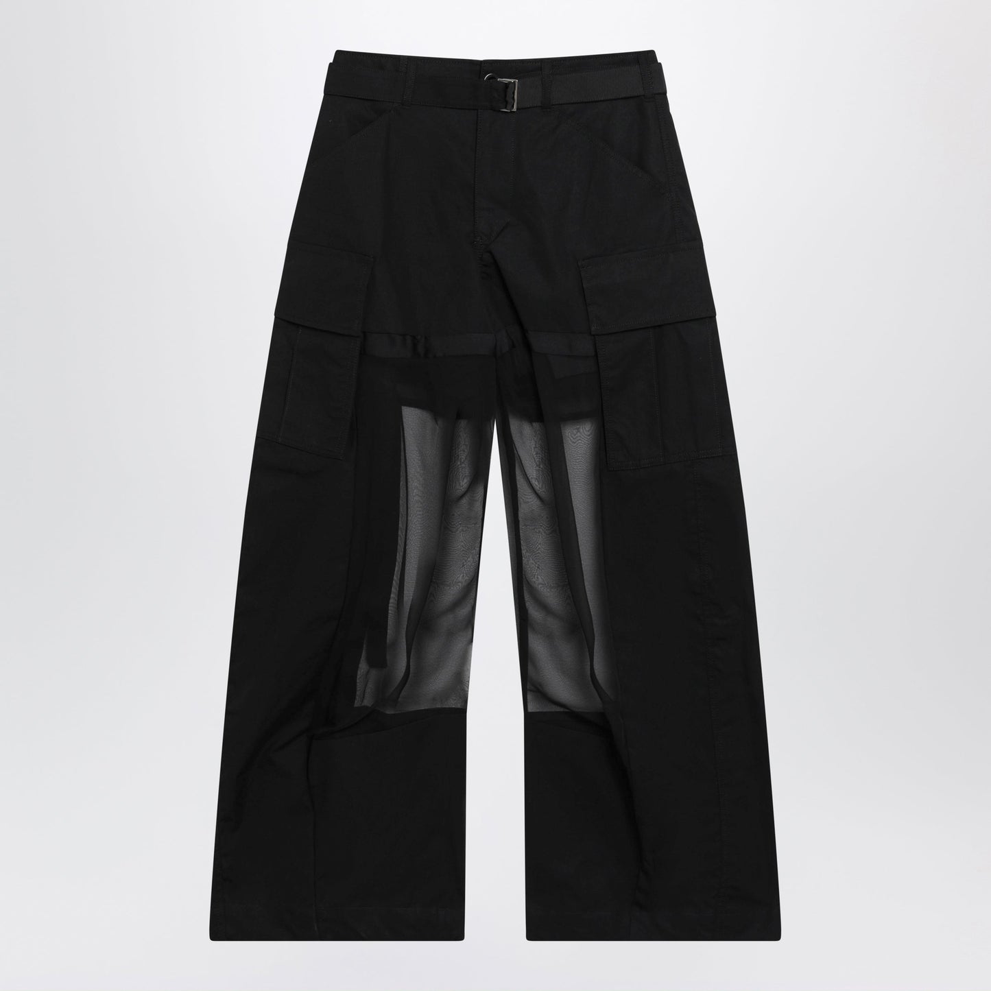 Sacai Black Cargo Trousers With Semi-Sheer Insert Women