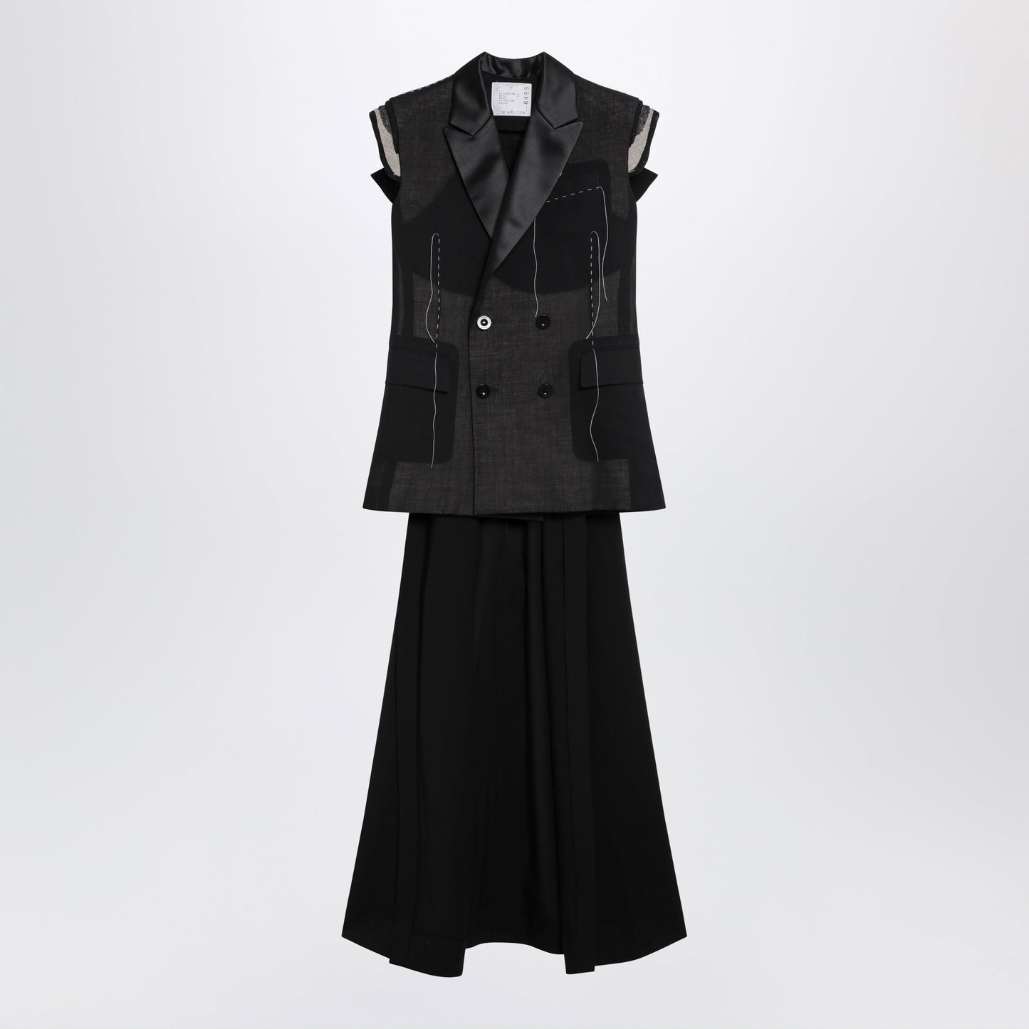 Sacai Black Wool Organza Vest Women