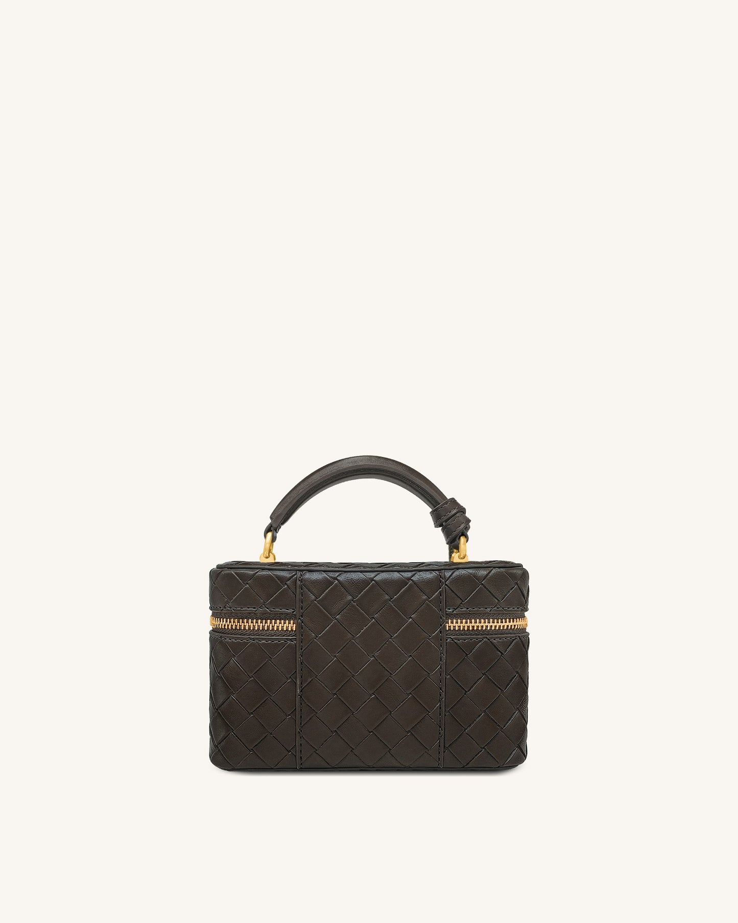 Cleo Woven Texture Box Shape Top Handle Bag - Dark Brown