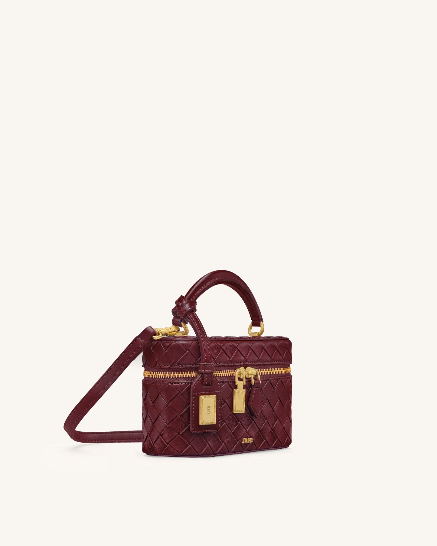 Cleo Woven Texture Box Shape Top Handle Bag - Claret