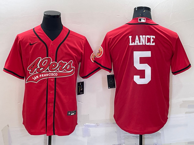 Men's San Francisco 49ers Trey Lance #5 Red Game Jersey1 Joint Edition