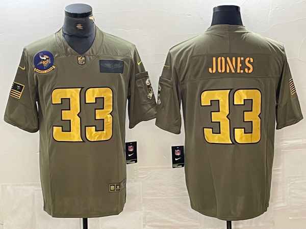 Men's Minnesota Vikings Aaron Jones #33 Olive Game Player jersey