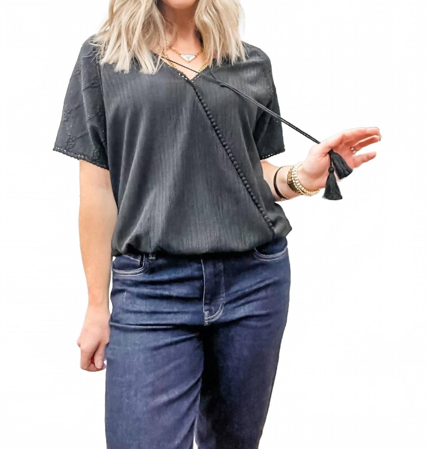 Reversible Short Sleeve Top In Black