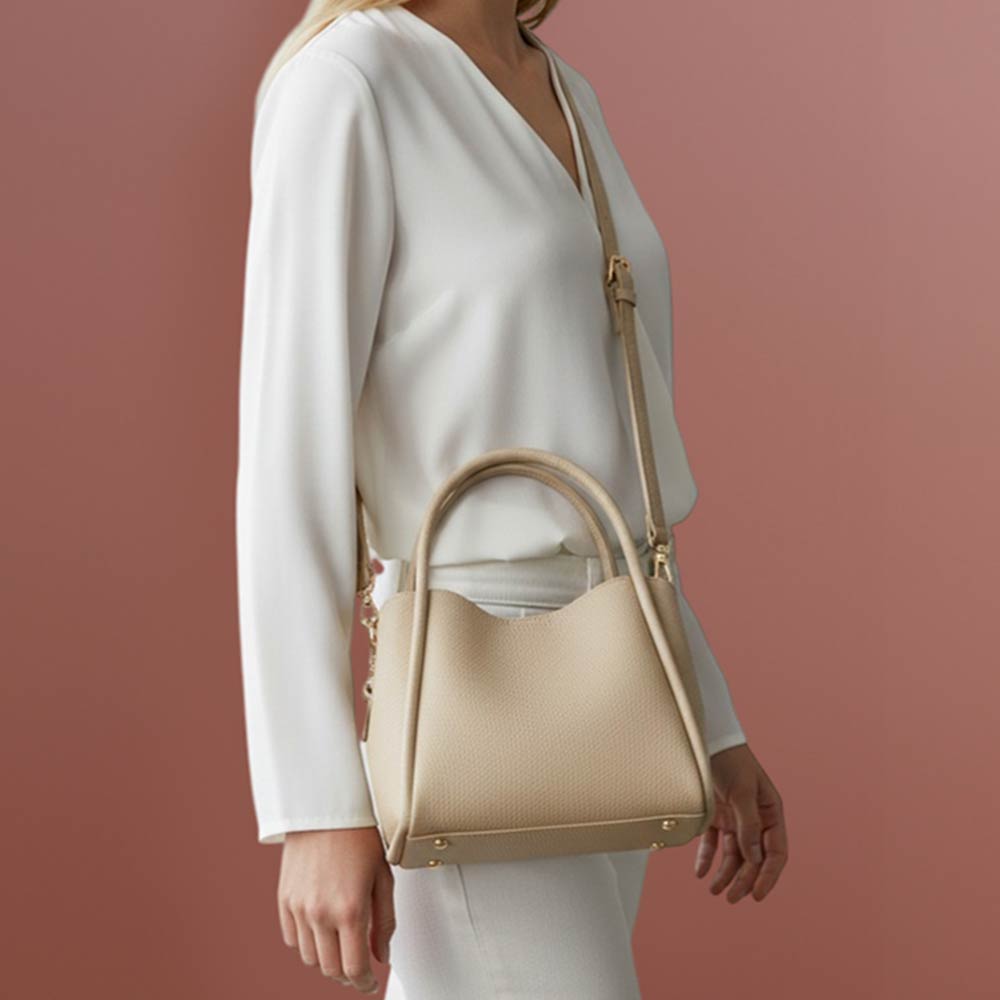 Faux Leather Structured Top Handle Crossbody Handbag