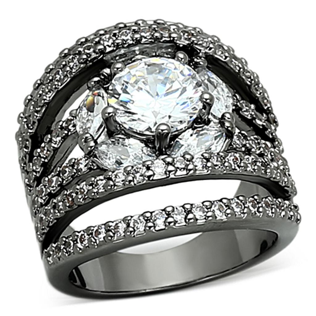 Ruthenium Brass Ring with AAA Grade CZ in Clear