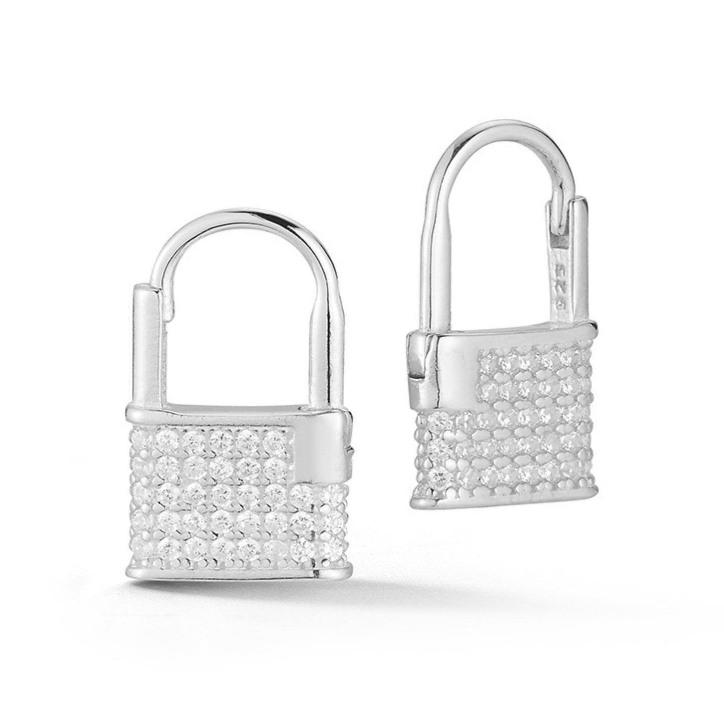Sterling Silver Pave Padlock Huggies