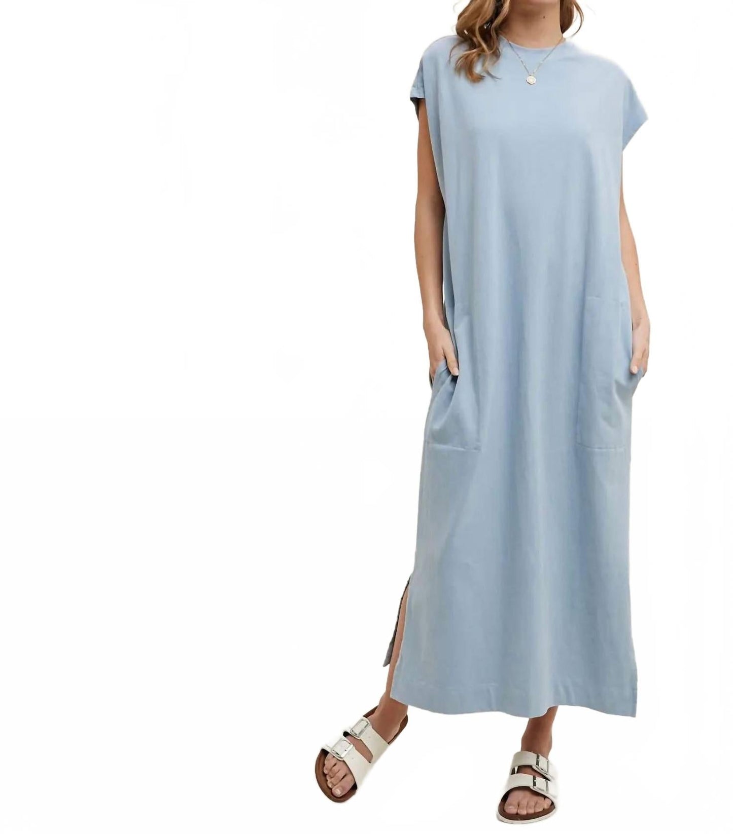 Tee Shirt Midi Dress In Slate Blue
