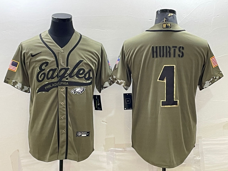 Men's Philadelphia Eagles Jalen Hurts #1 Olive 2022 Salute To Service Limited jersey Joint Edition