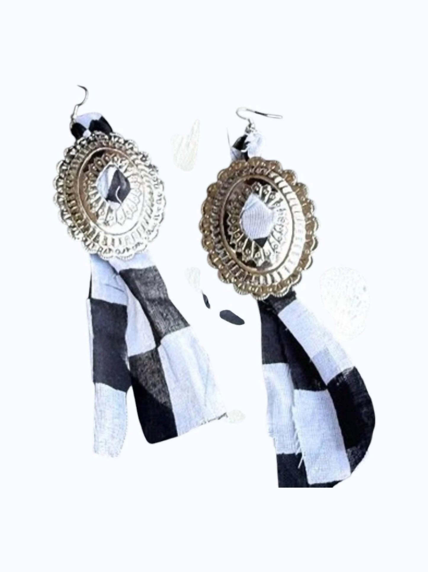 Women's Checkered Concho Bandana Dangle Earrings In Black/white