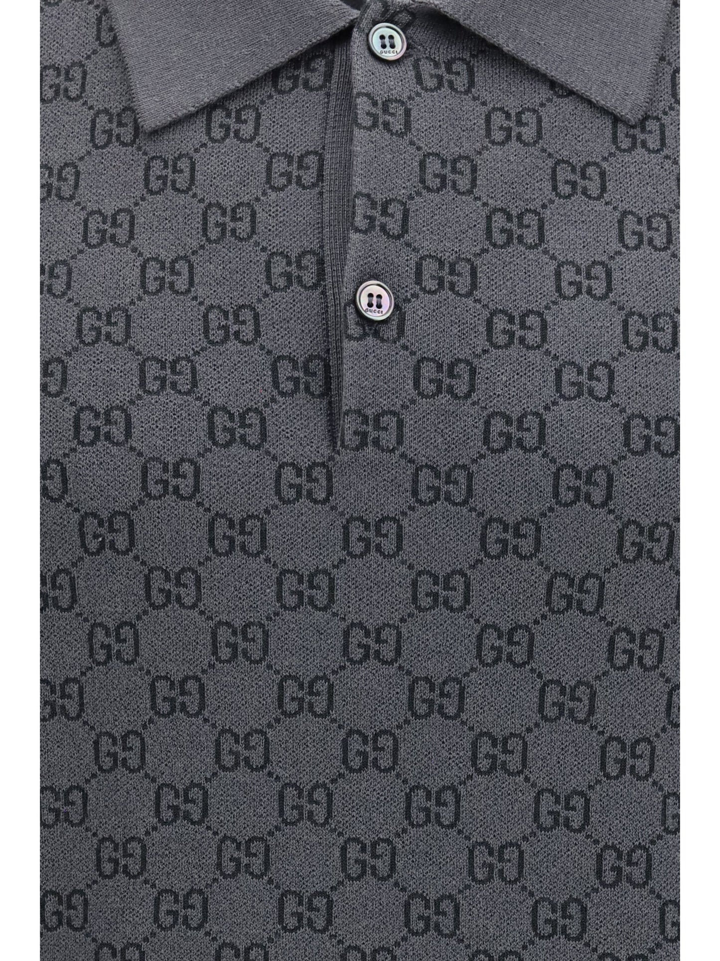 Gucci Men Gg Jacquard Wool And Silk Polo Shirt