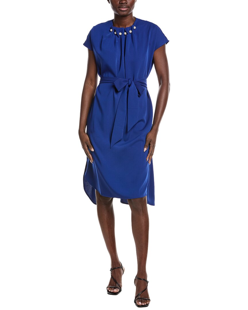 Gracia Gathered Pearl Neck Midi Dress