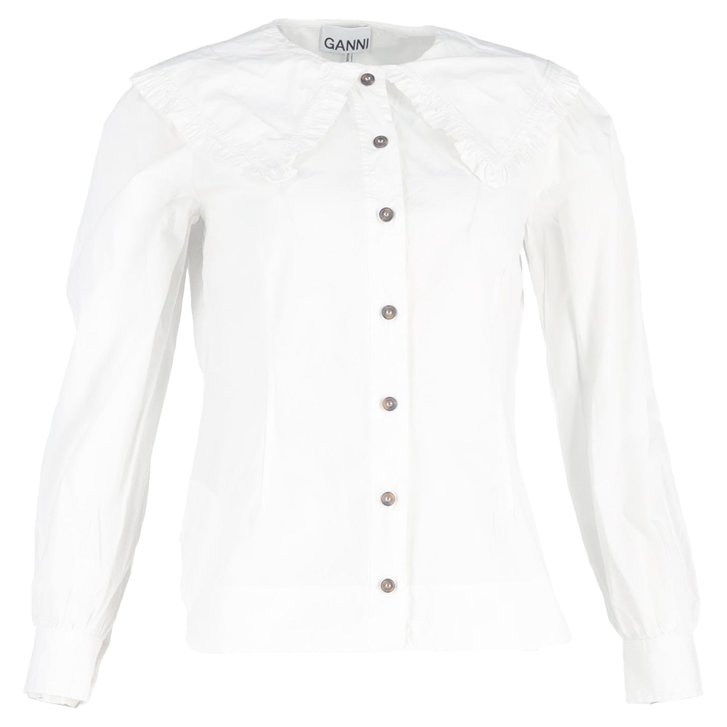 Ganni Oversized Collar Buttoned Shirt in White Cotton