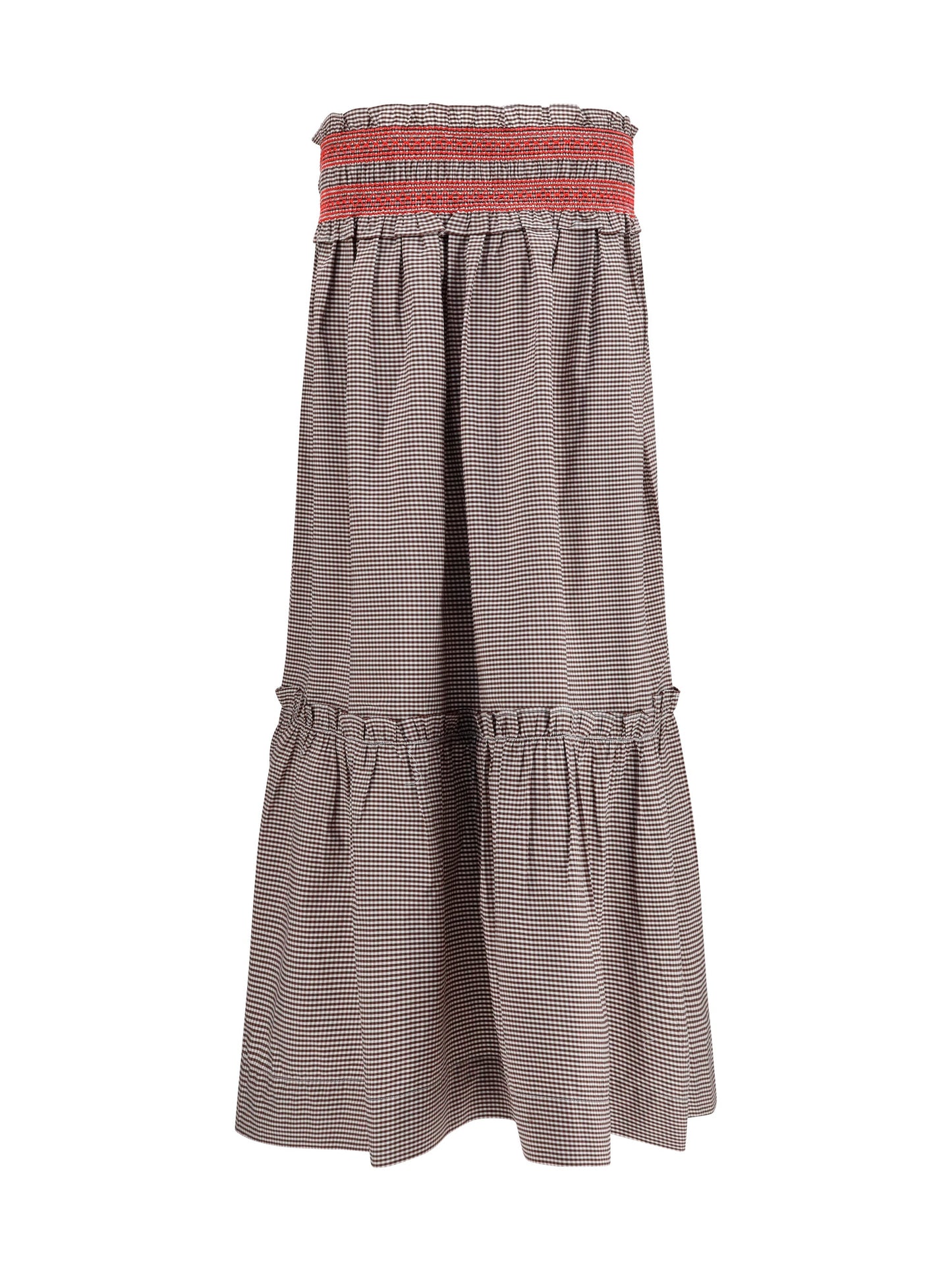 Ganni Women Checked Cotton Skirt With Gathered Waist