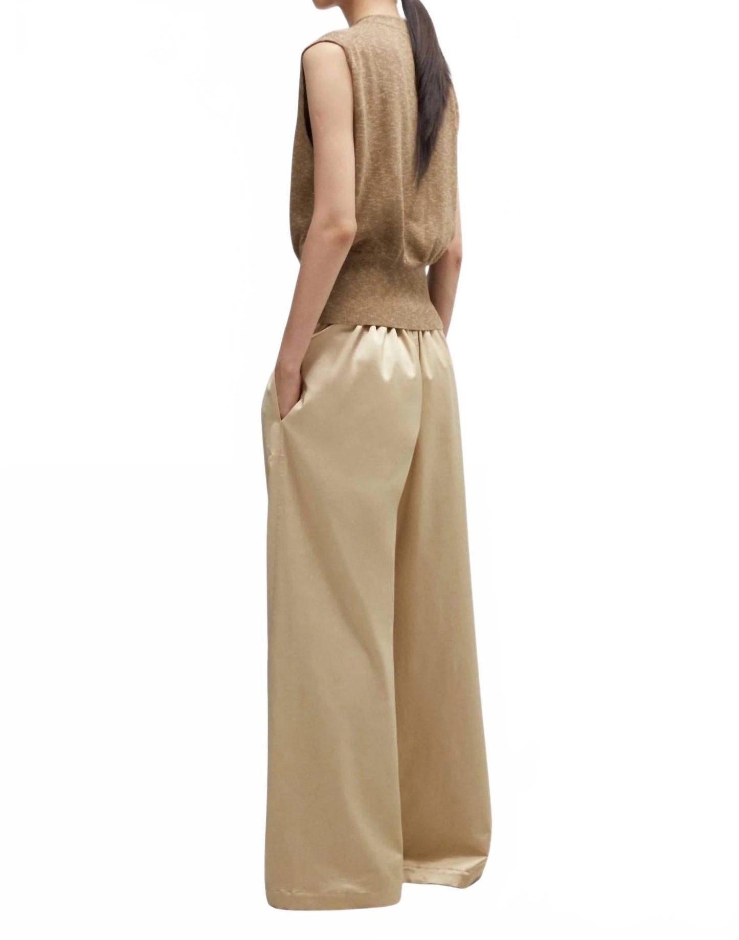 Satin Drawstring Pants In Champagne