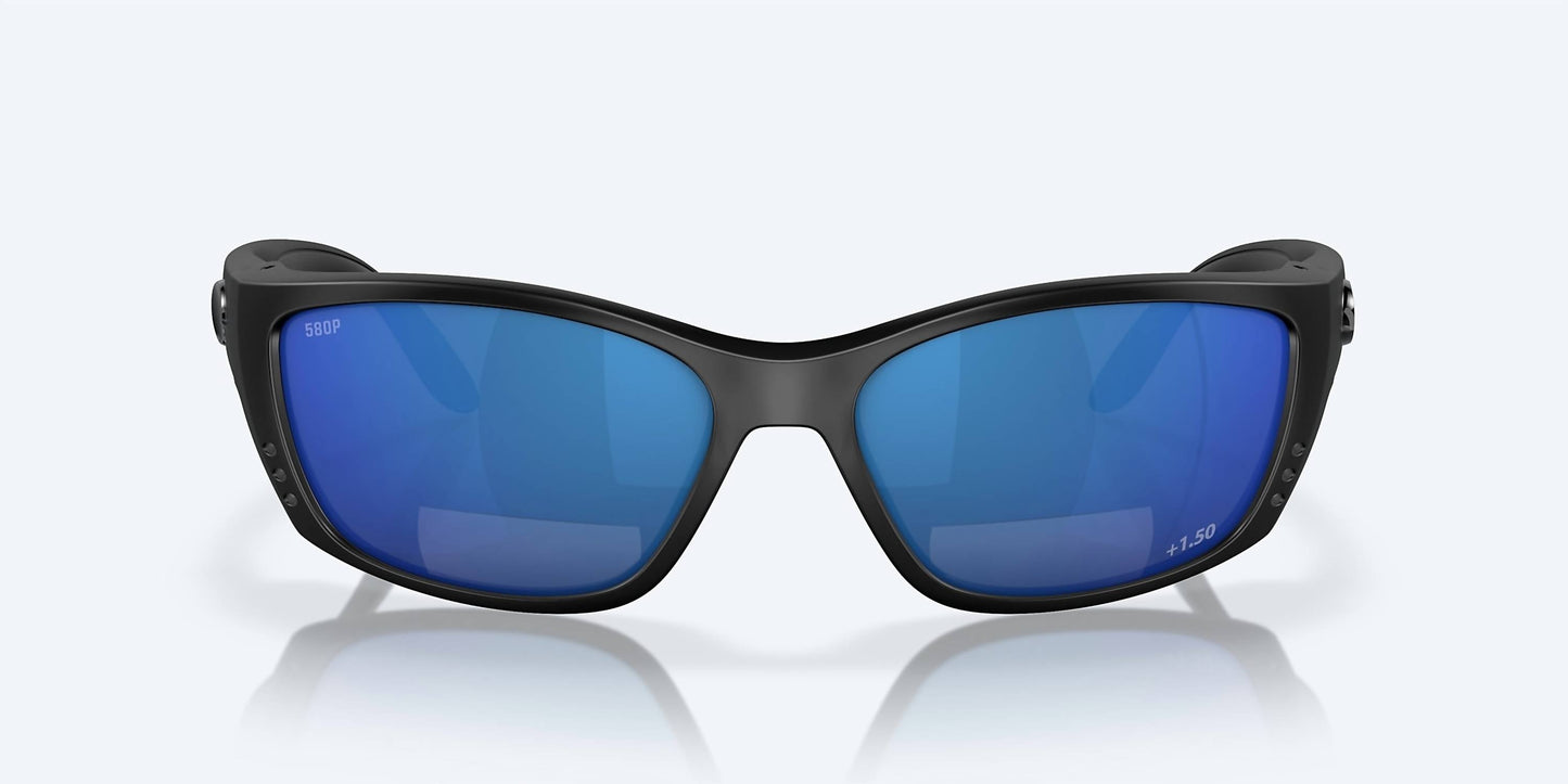 Men's Fisch Reader Rectangular Polarized Sunglasses In Matte Black/blue Mirror