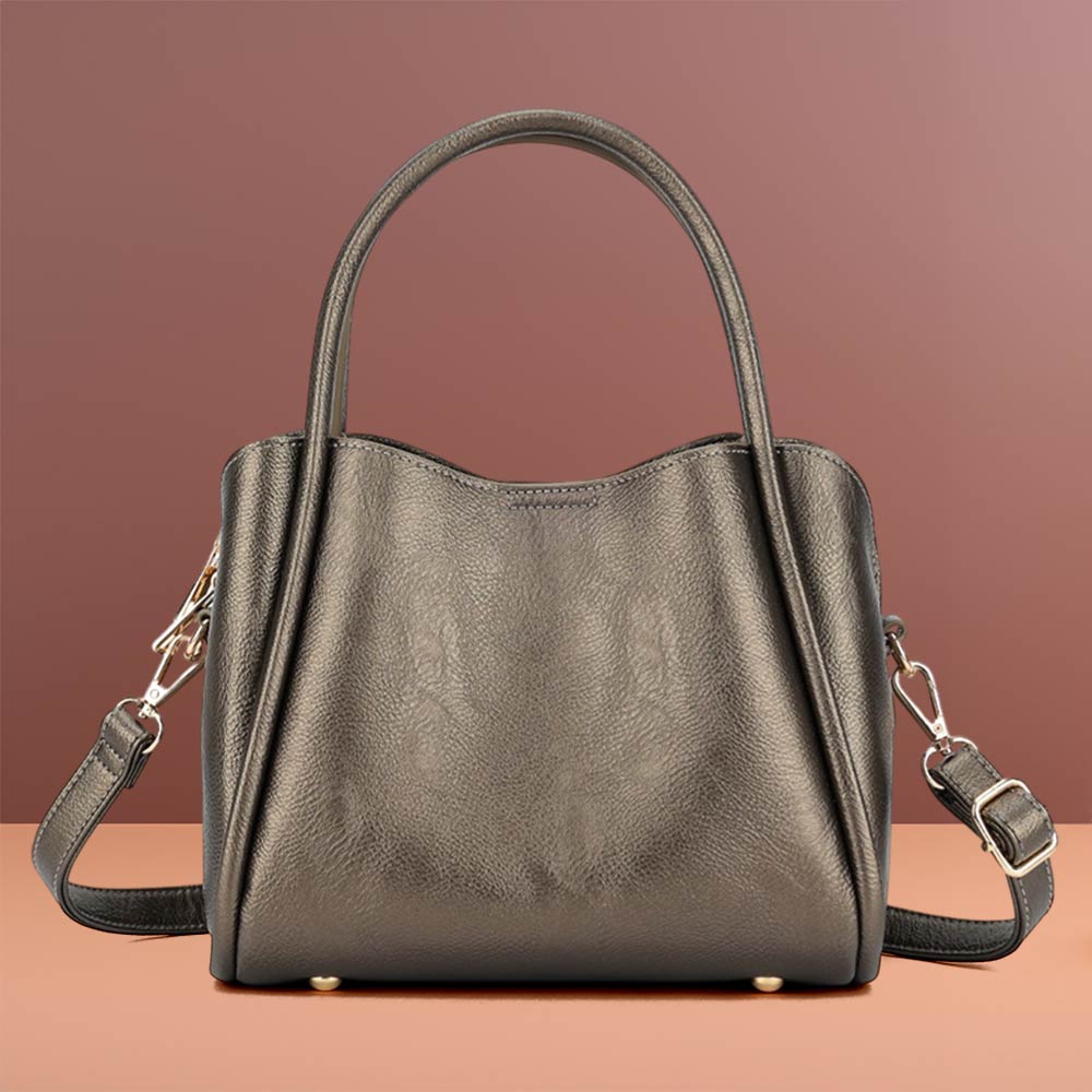 Faux Leather Structured Top Handle Crossbody Handbag