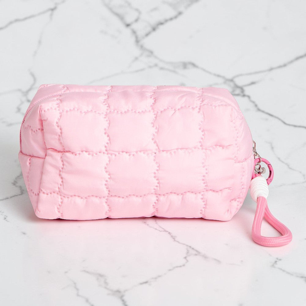 Solid Quilted Cosmetic Pouch Bag