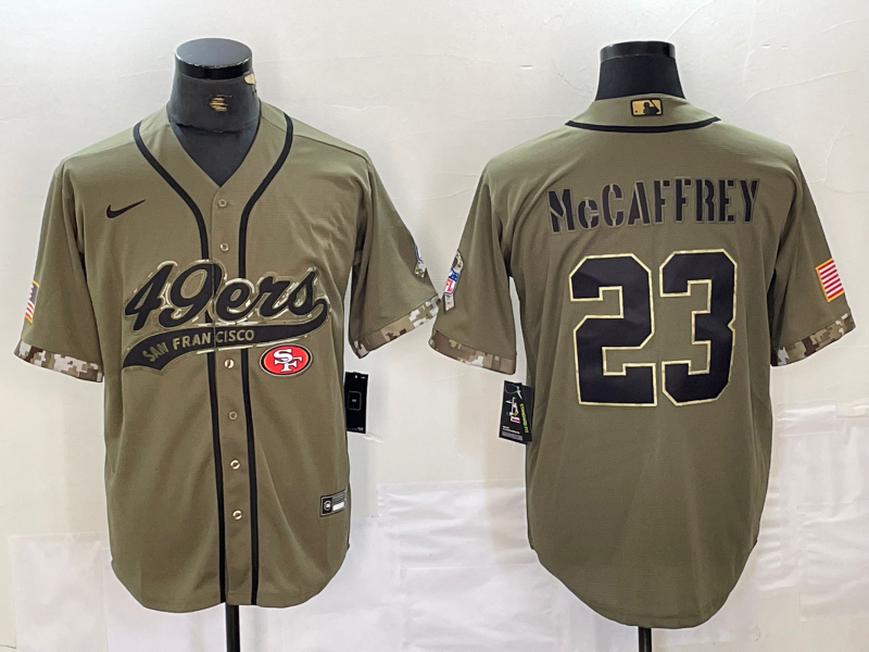 Men's San Francisco 49ers Christian McCaffrey #23 Olive 2022 Salute To Service Jersey1 Joint Edition