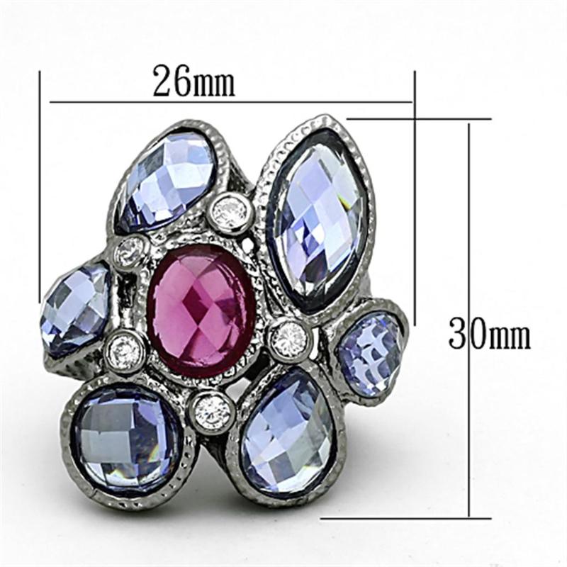 Ruthenium Brass Ring with AAA Grade CZ in Multi Color