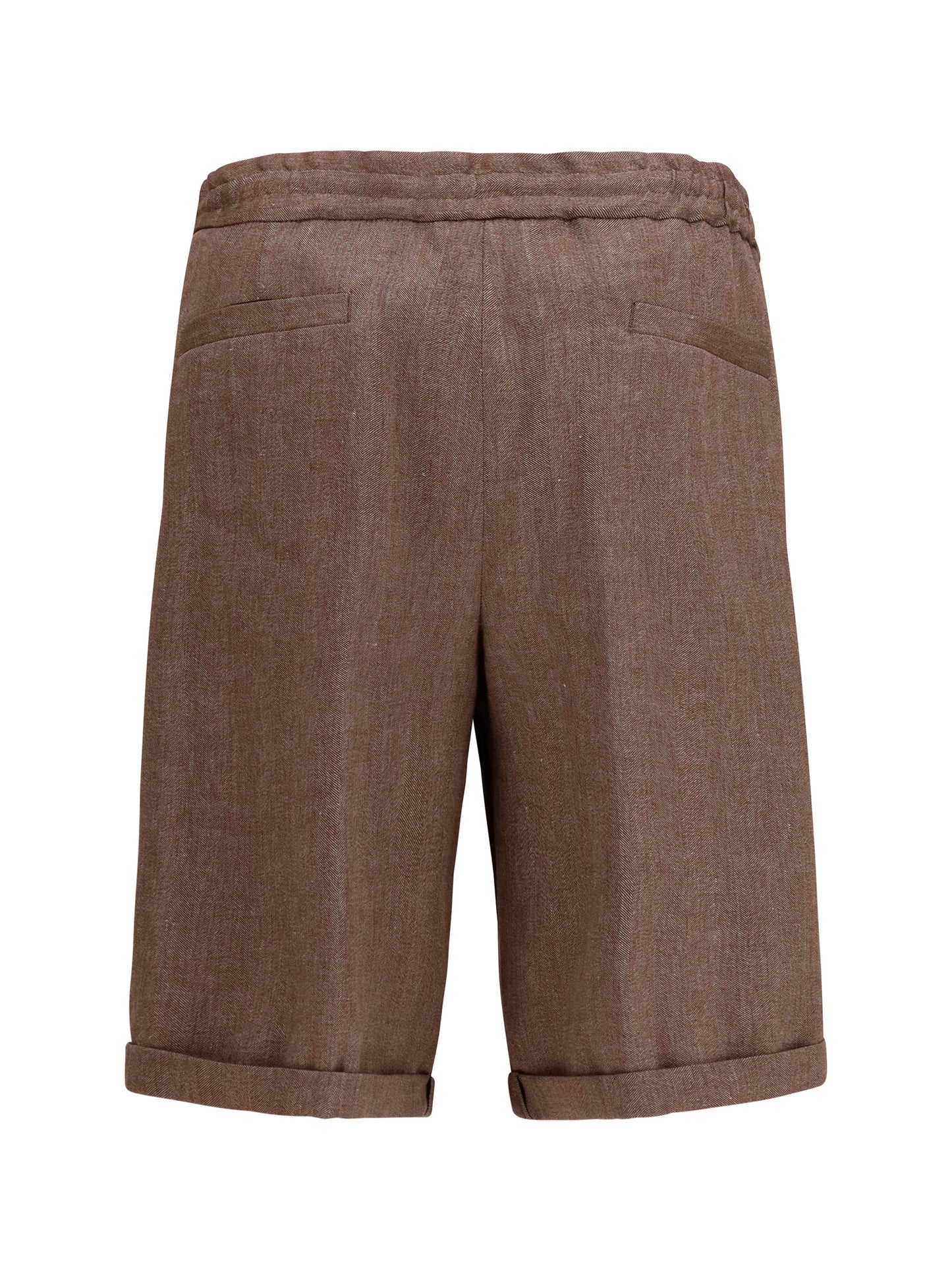 Brunello Cucinelli Men Linen And Virgin Wool Chevron Bermuda Shorts