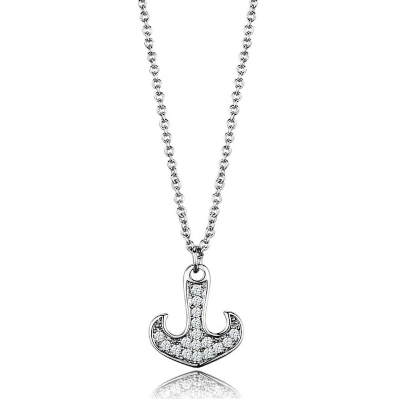 Rhodium Brass Chain Pendant with AAA Grade CZ in Clear
