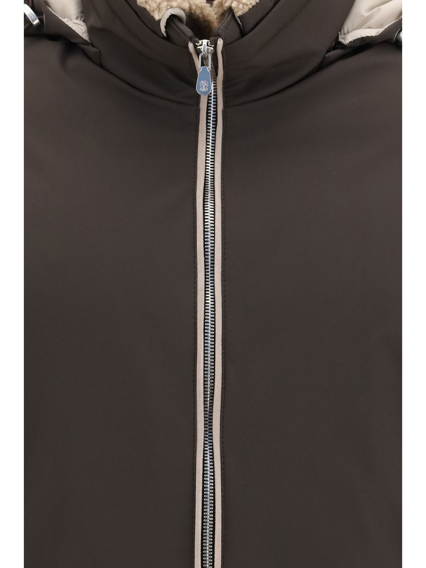 Brunello Cucinelli Men Nylon Down Jacket With Removable Hood