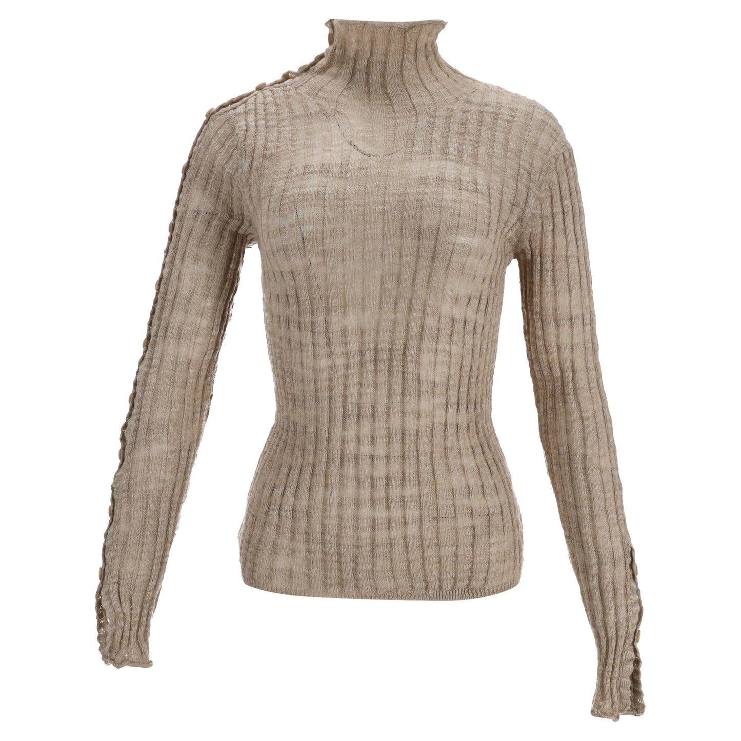 Acne Studios Ribbed-Knit Turtleneck Sweater in Beige Linen