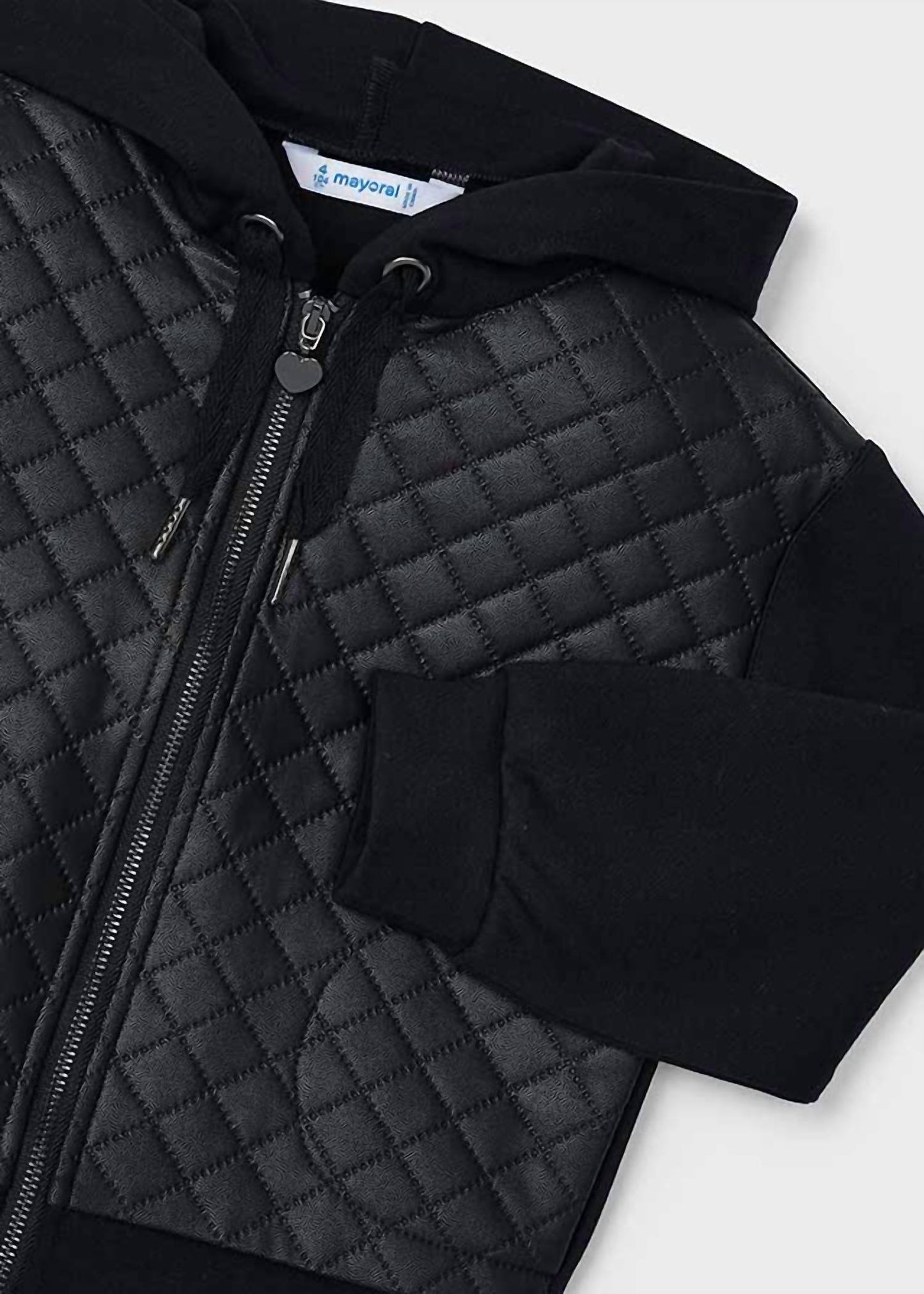 Girls Combined Quilted Jacket In Black