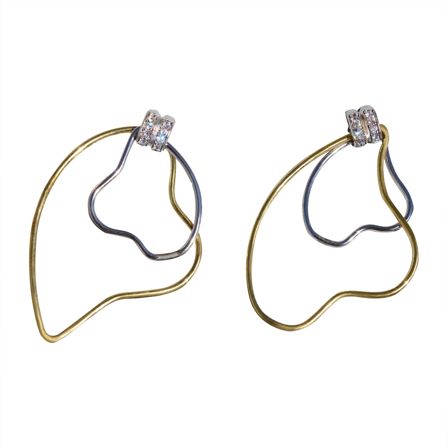 Two Tone 925 Sterling Silver Earrings with AAA Grade CZ in Clear