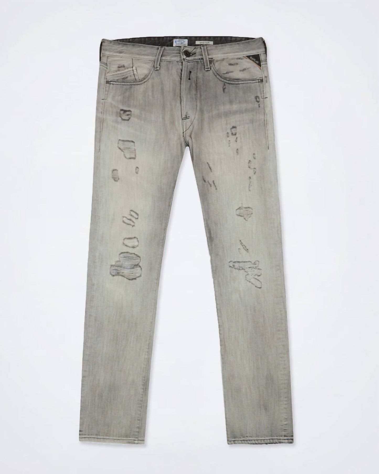 Men's Distressed Denim Straight Leg Jeans In Gray