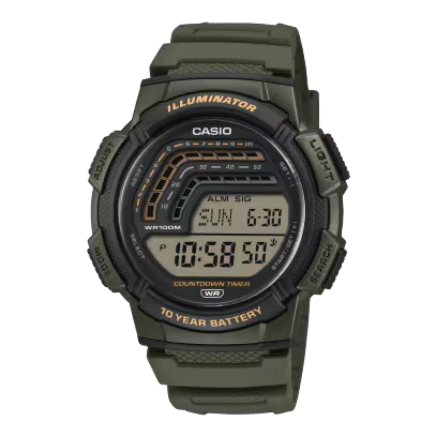 Casio Men's Digital Sport Watch Green Resin Band - WS-1800-3AVCF