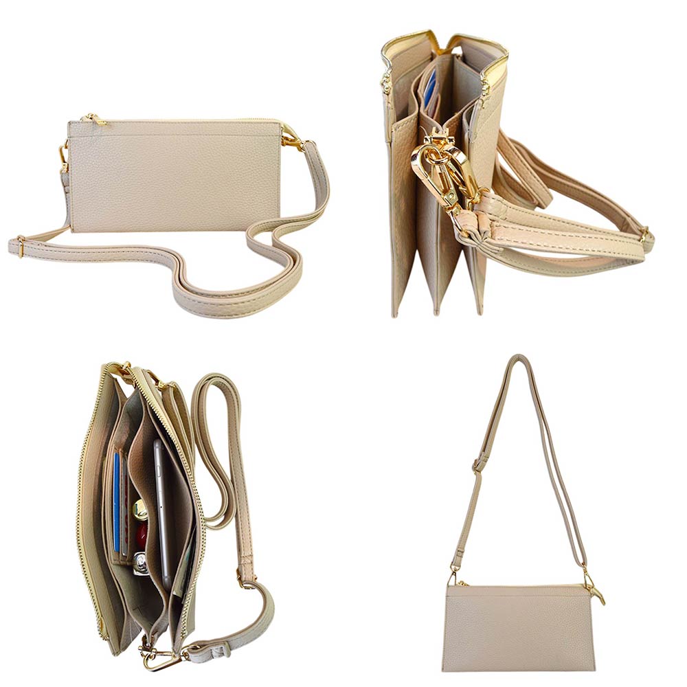 Textured Faux Leather Slim Wallet Crossbody Bag