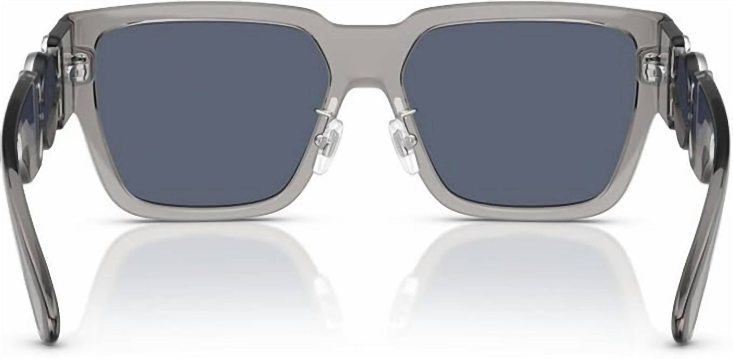 Men's Rectangular Sunglasses In Grey Transparent Dark