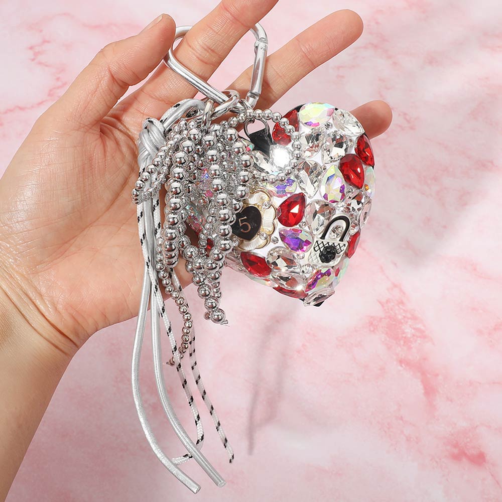 Crystal Embellished Heart Charm Tassel Keychain Bag Charm