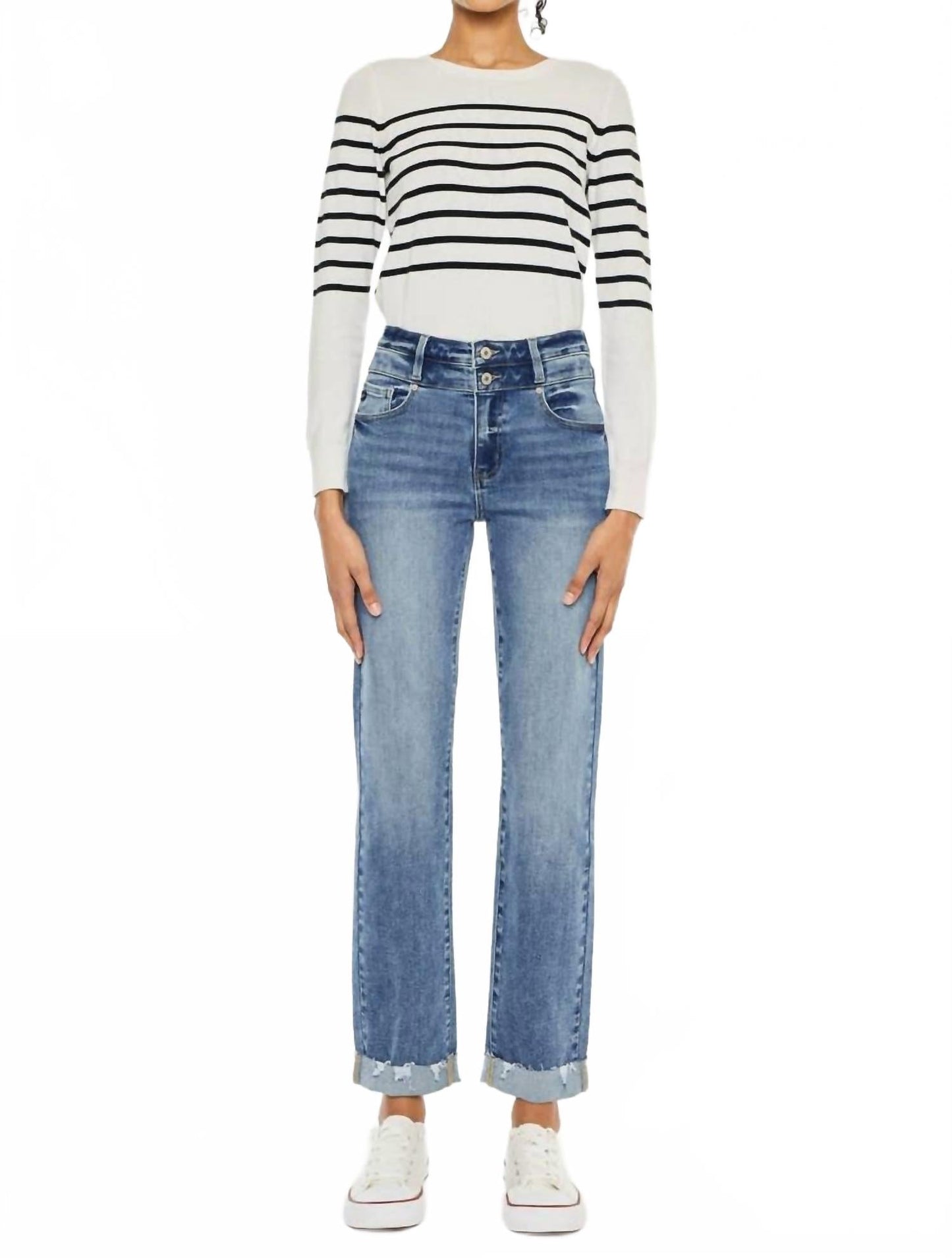 Kiana High Rise Slim Straight Jeans In Blue