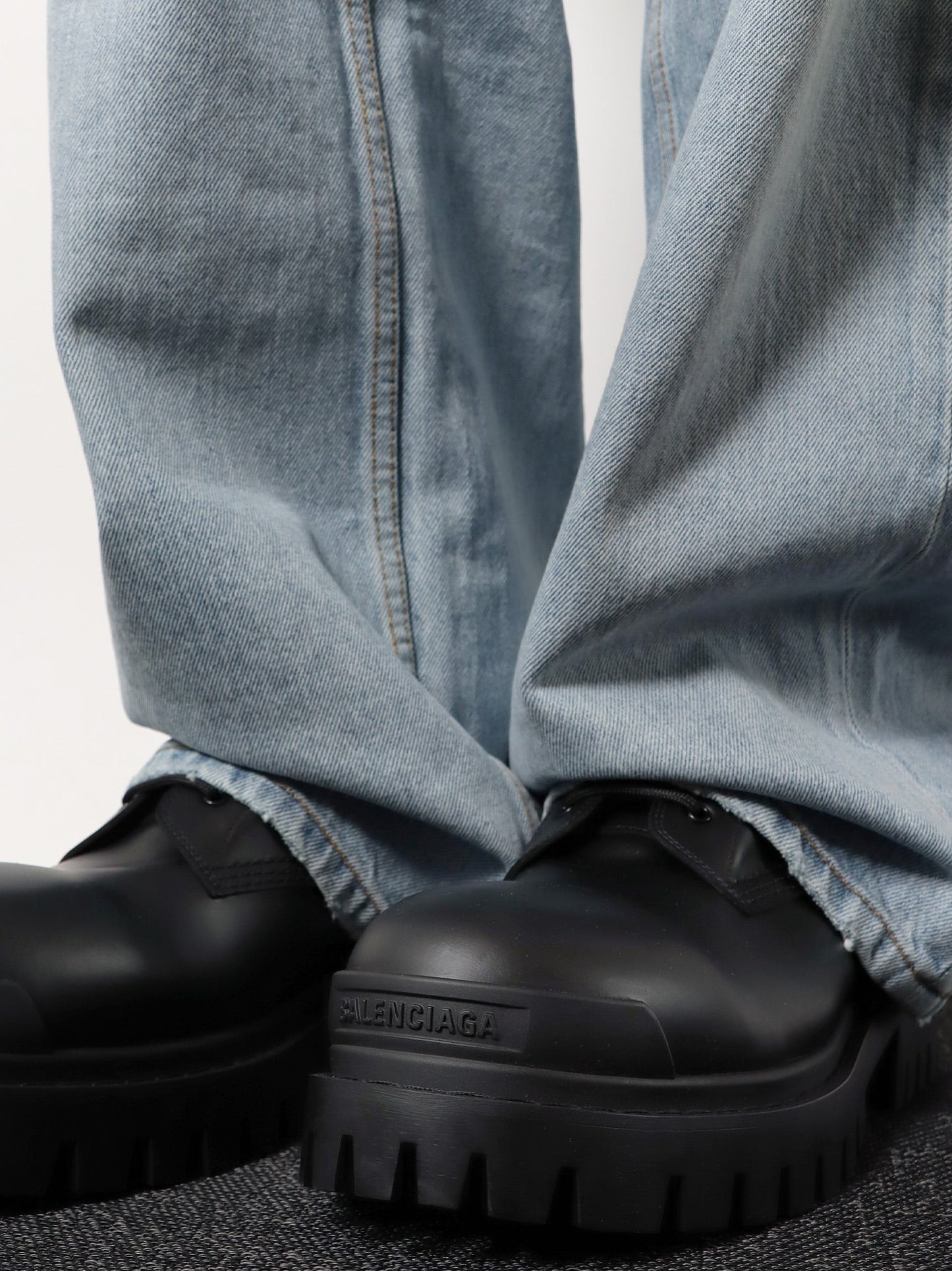 Balenciaga Men Leather Boots With Maxi Rubber Sole