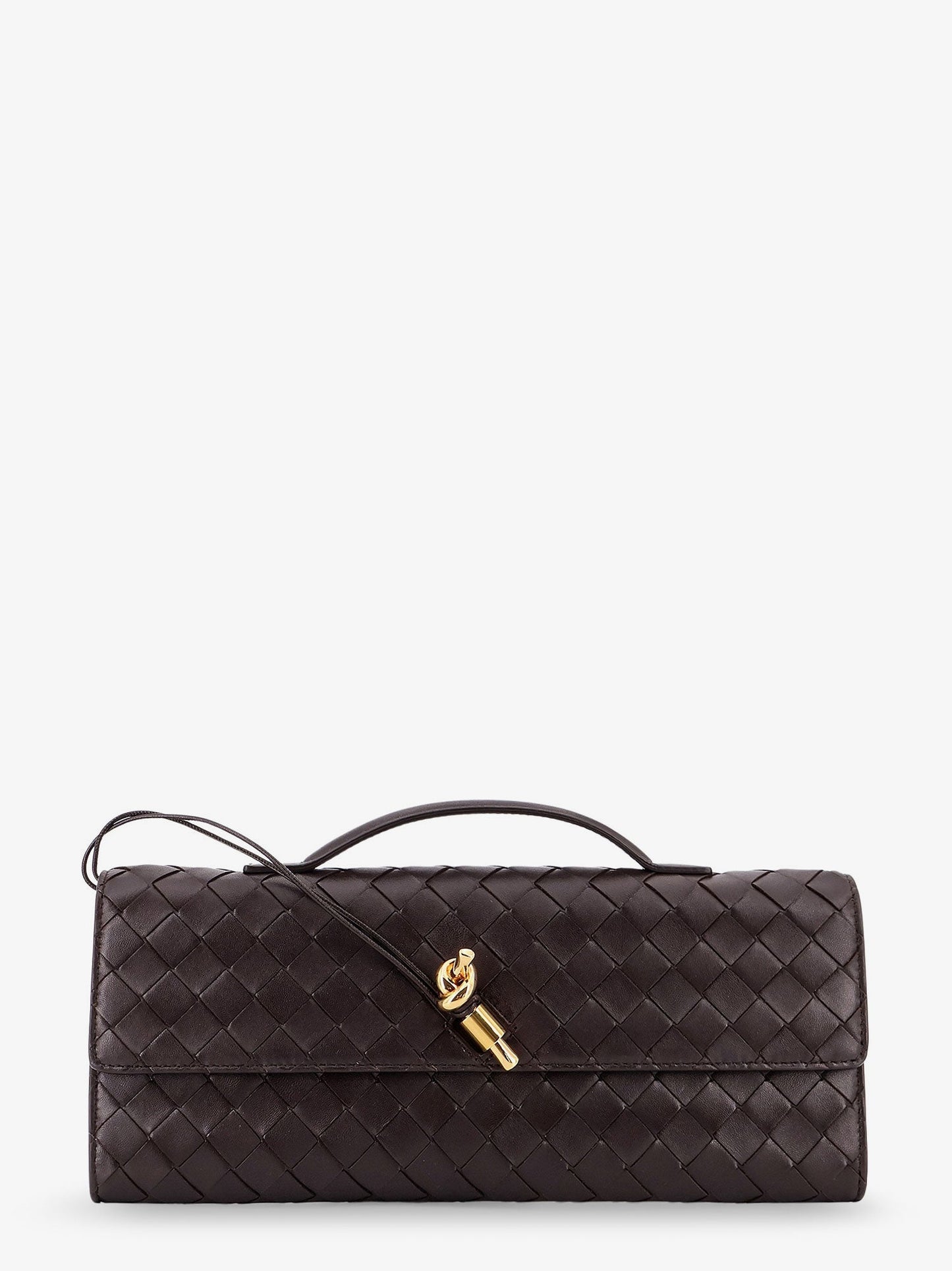 Bottega Veneta Women Andiamo Leather Clutch With Intrecciato Motif