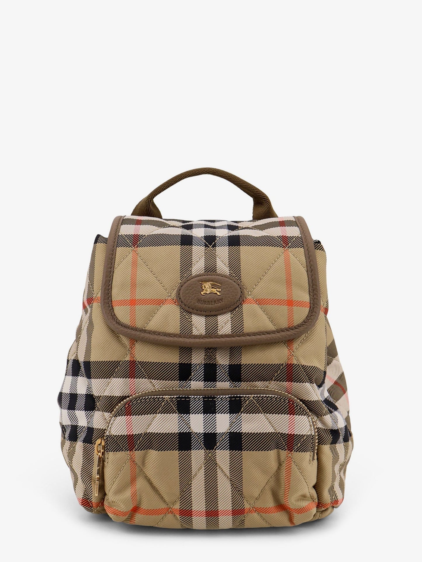 Burberry Women Horseshoe Nylon Backpack With Check Pattern
